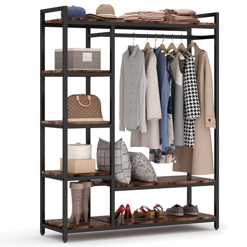 Closet Organizer with 6 Shelves and Hanging Bar